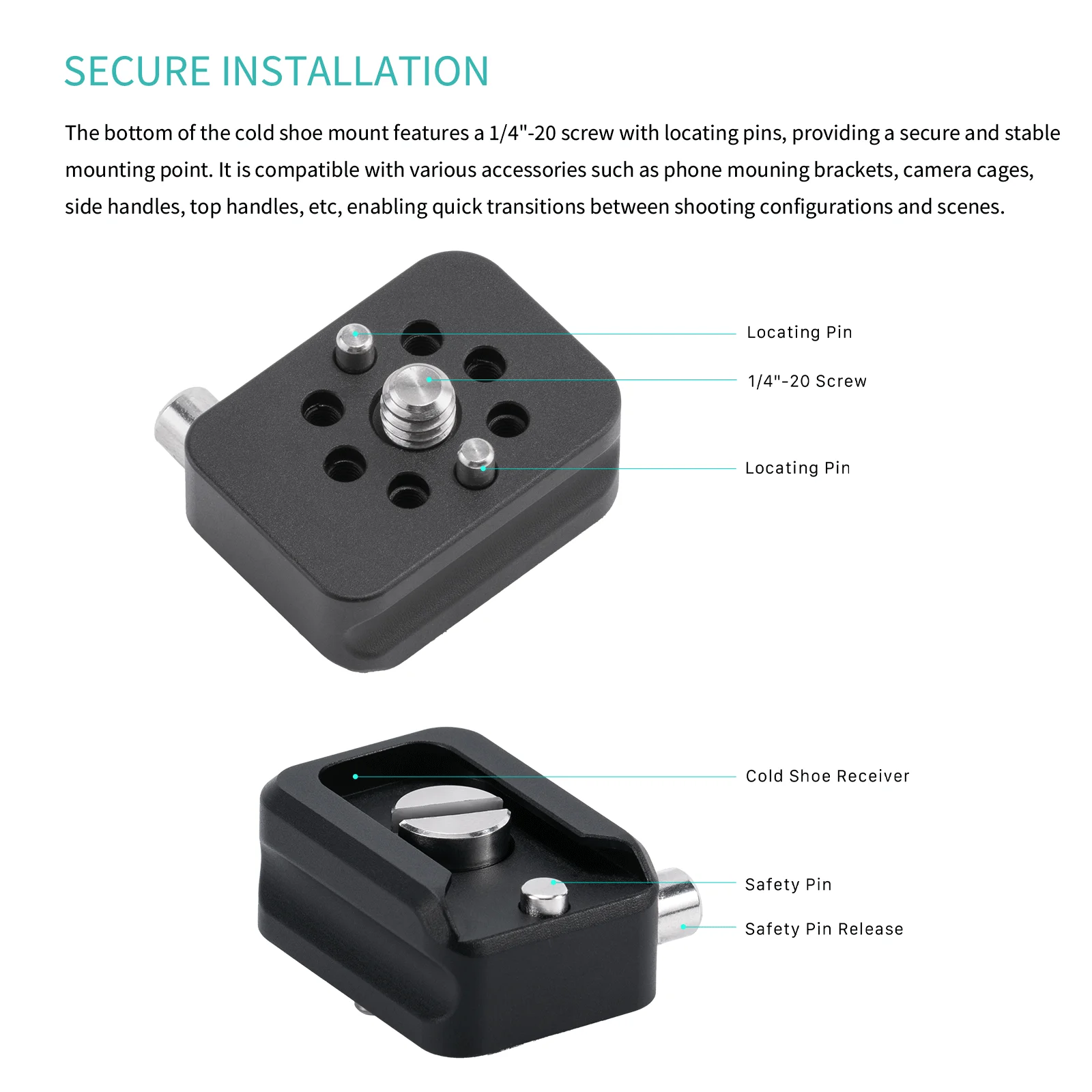TILTA TA-CSR2-B Cold Shoe Receiver Adapter with Locking Pin - Black