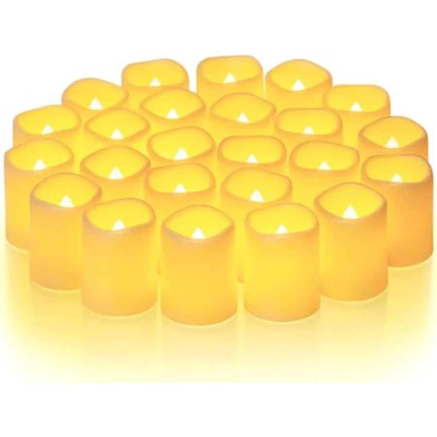 24 Pack Ivory Flameless Flickering LED Votive Tealights Candles, Battery 200+hours runtime, warm white glow, halloween christmas