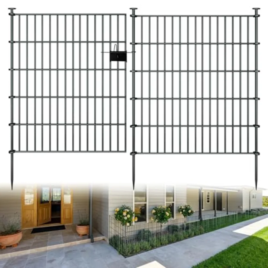 

10-панельный садовый забор для собак, уличный, для двора, 32 дюйма В x 23,6 фута Д, нержавеющий металлический забор с колышками для крепления к земле, временный, без рытья