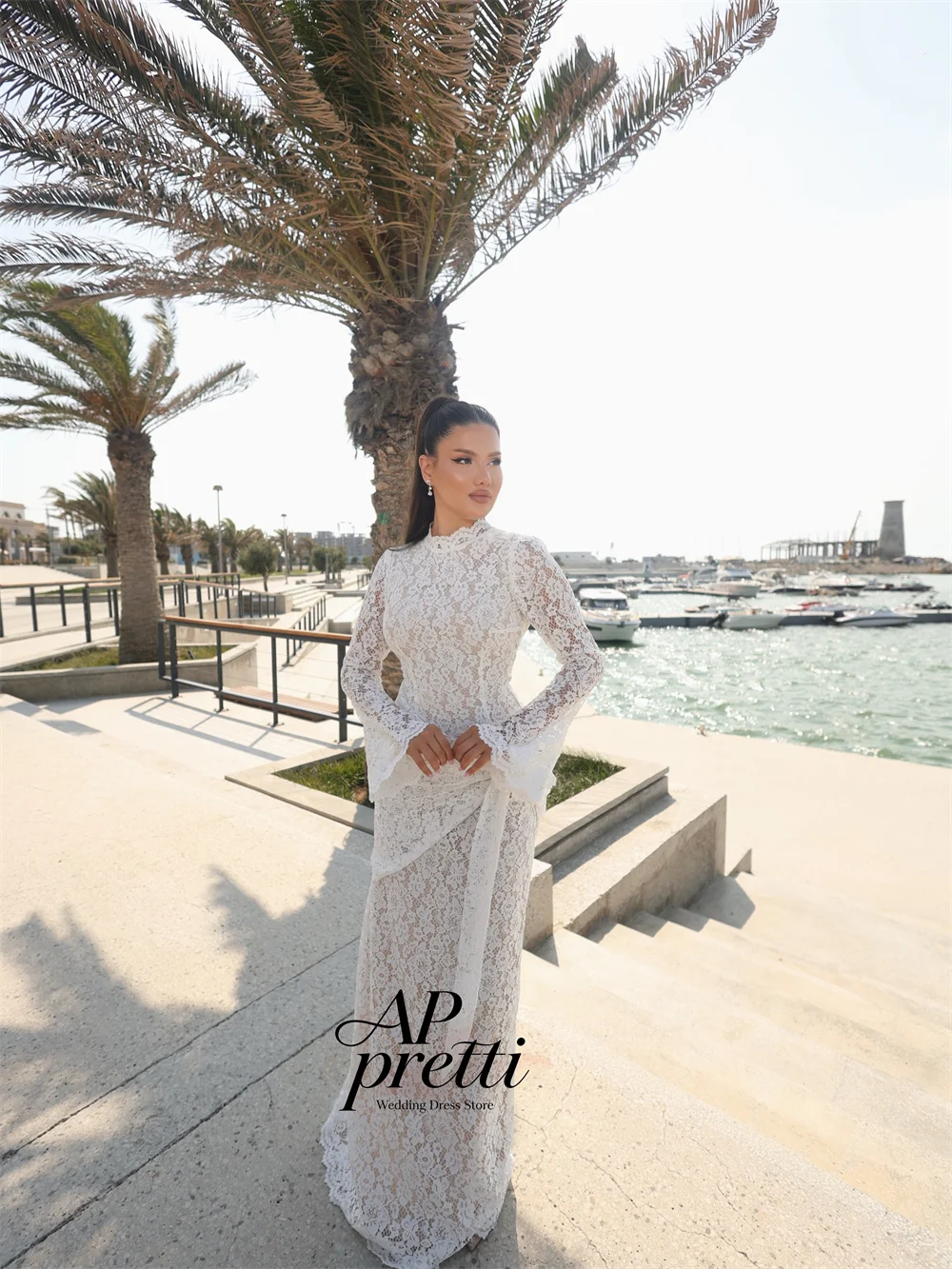 AP pretti Vintage Mermaid Trumpet Bridal Gown Full Lace High Neck Long Sleeves Floor-Length Wedding Dresses For Woman Customized