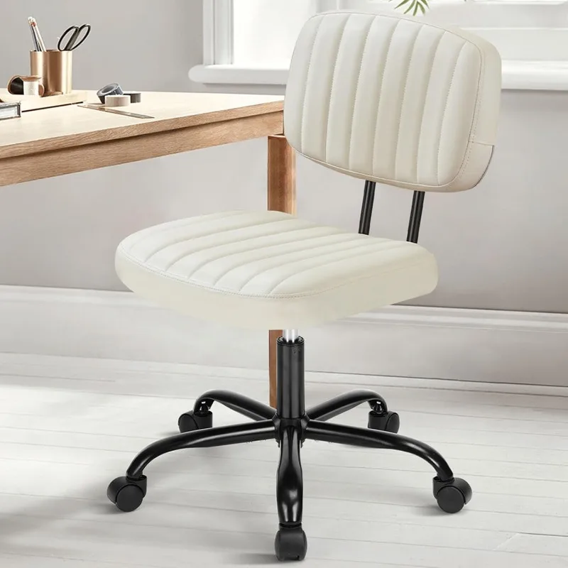 

Armless Home Office Desk Chair -Small Ergonomic with Low Back Lumbar Support, Height Adjustable PU Leather Com