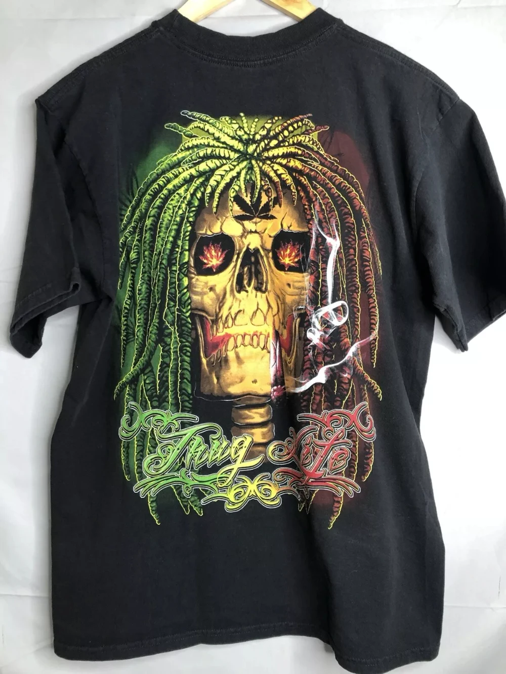 الجمجمة التدخين البلطجة الحياة الراستا الماريجوانا الجرافيك تي شيرت رجالي شخصية قصيرة الأكمام الشارع الزي #1