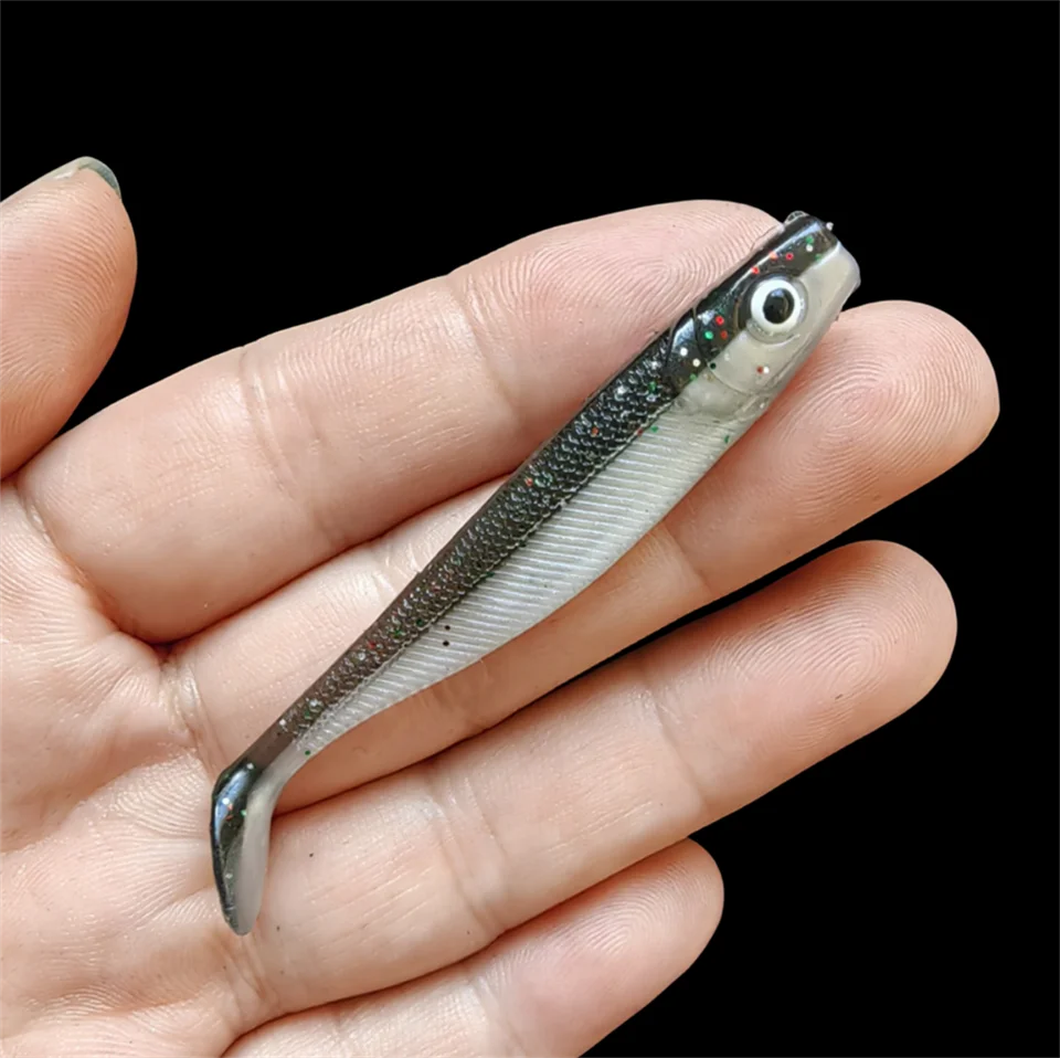 MUKUN 10 sztuk 60mm 2g miękkie przynęty przynęty przynęta wędkarska Leurre Shad podwójny kolor silikonowa przynęta T ogon — zdjęcie 6