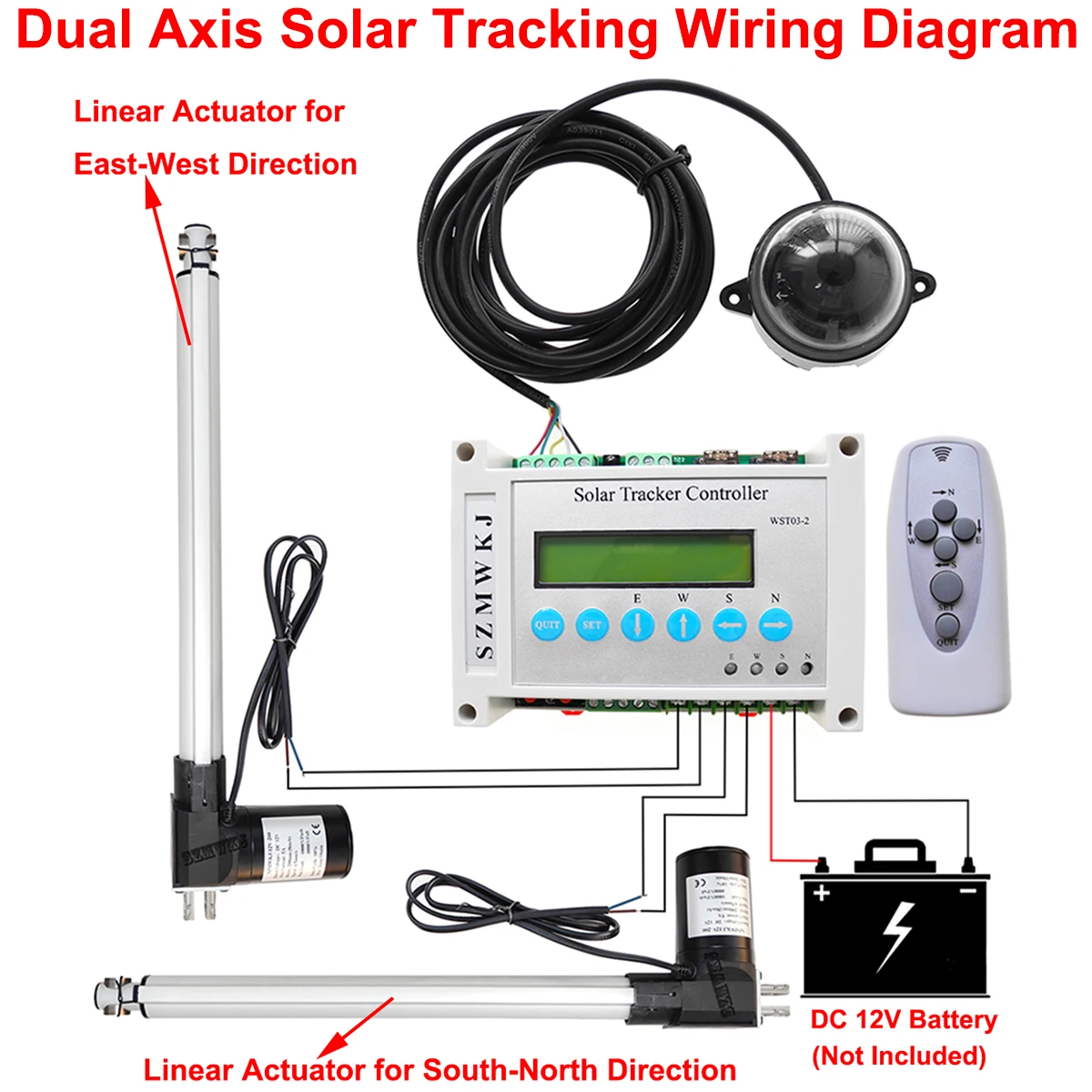 Complete Dual Axis Solar Panel Tracking Tracker Sun Track System & 6000N 400mm 16\