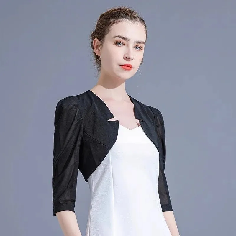 

Women's Elegant White Bolero Shrug 3/4 Sleeve Open Front Cardigan for Dress Wedding Party Office Wear