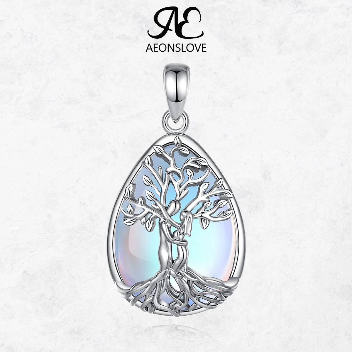 Tree of Life Moonstone Necklace Celtic Family Tree Couple Hugging Pendant Healing Jewelry Valentine's Day Gift for Women Girls
