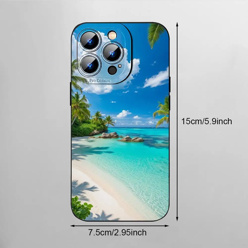 حافظة هاتف أنيقة على الشاطئ باللون الأسود لهاتف iPhone11/12/13/14/15 16 17 Pro Max Pro Plus حافظة هاتف، هدية رائعة