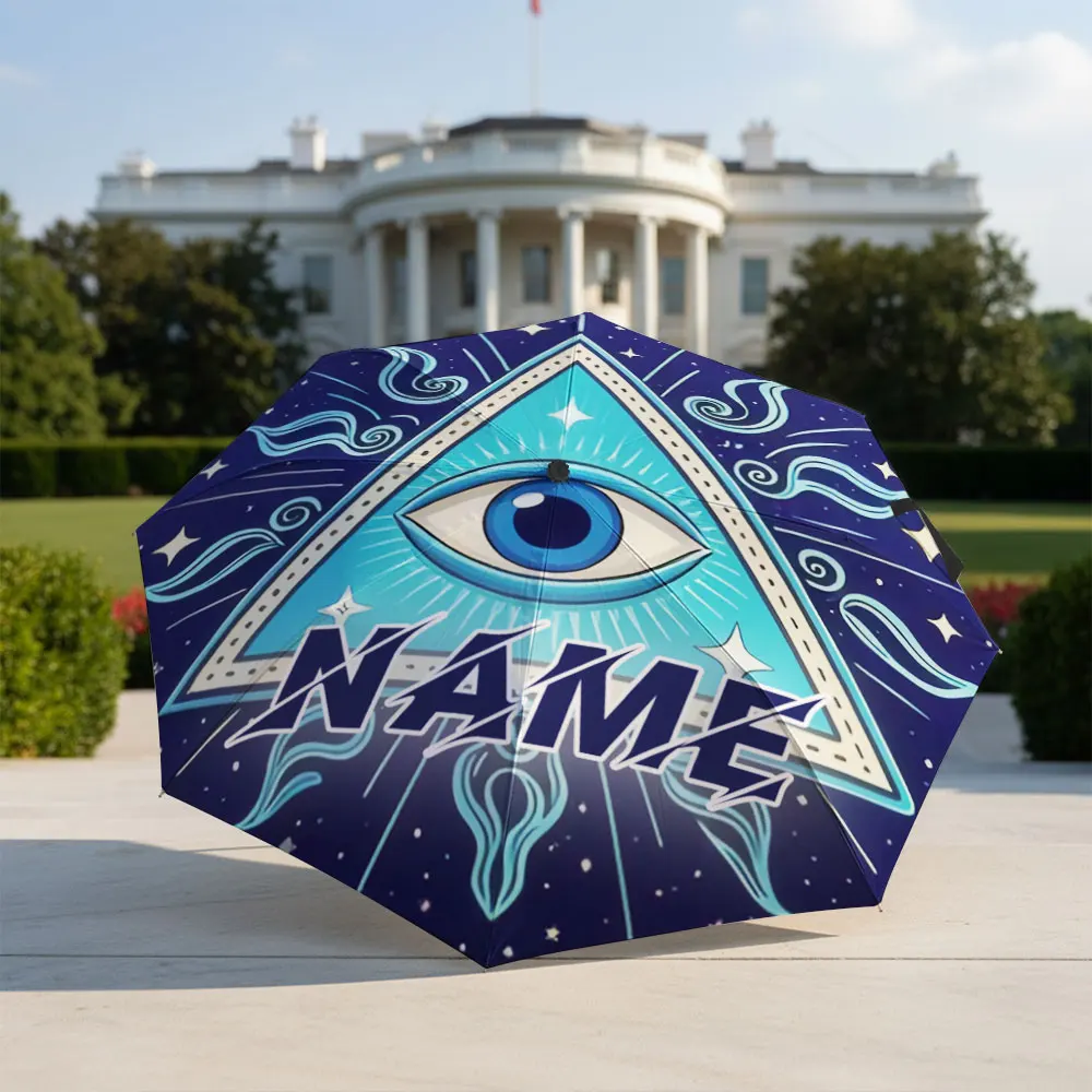 Custom Name umbrella, Mystic Eye in Pyramid Design Cosmic Symbol Art Fashion Folding Umbrella for Sunny and Rainy Days, Gift