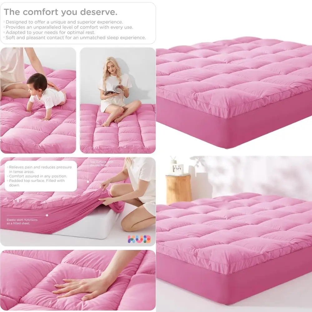 

Дышащая хлопковая подушка наматрасник, 3D снежный наполнитель, 78x80 дюймов, глубокий карман, розовый