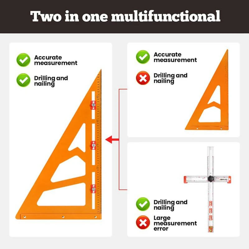 Posicionamento Ajustável Triângulo Régua, Transferidor para Carpintaria, 2in 1 Square Tool