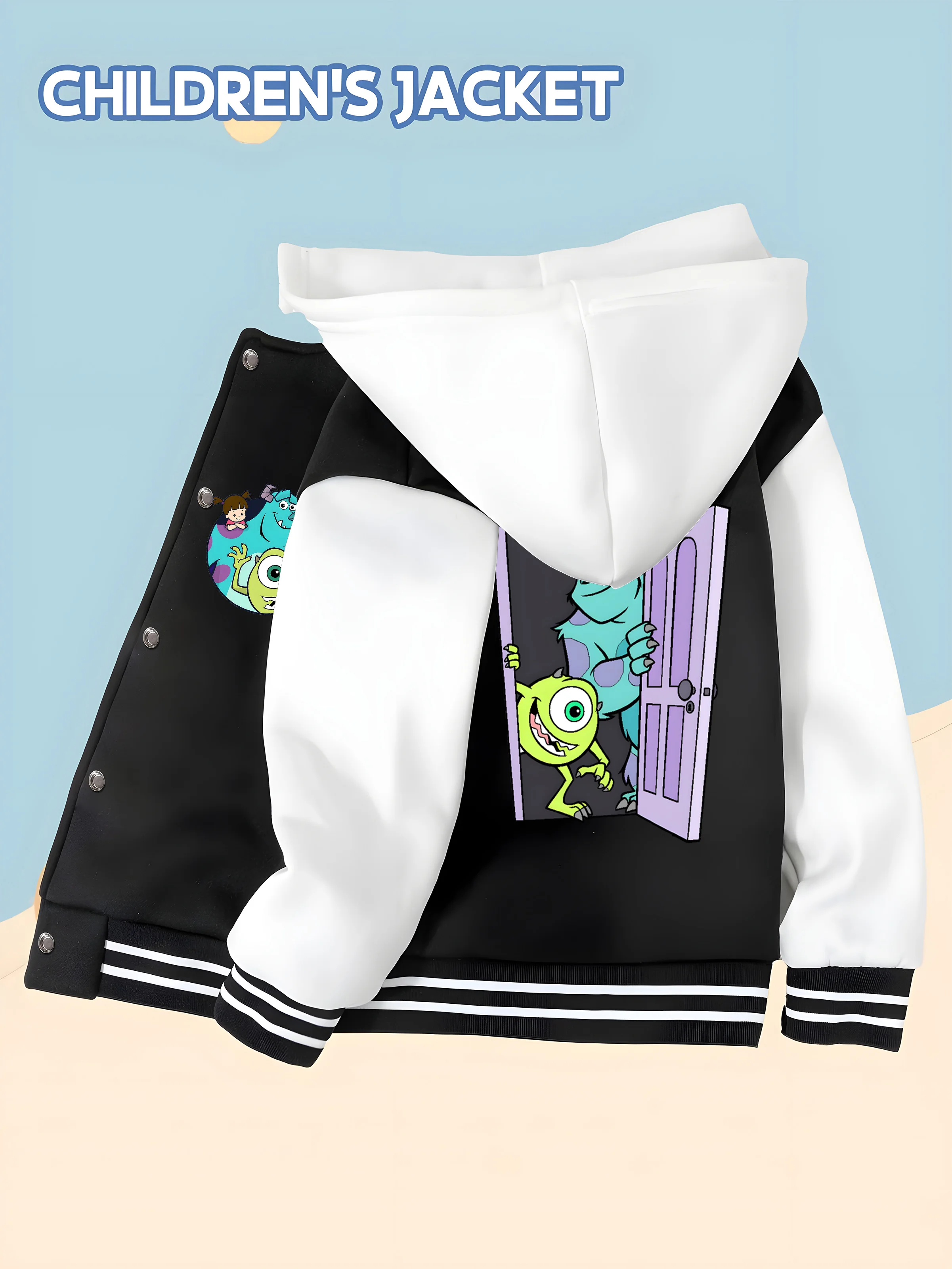 

MINISO Disney Monsters University Baseball Jacket for Boys - Double-sided classic character print, casual,soft and skin-friendly