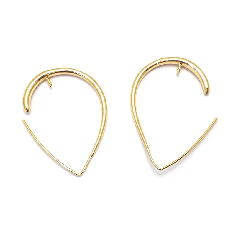 4PCS 25x36MM 30x53MM 24K Gold Color Brass with Half Hole Pin Drop Shape Earring Hooks High Quality Jewelry Accessories