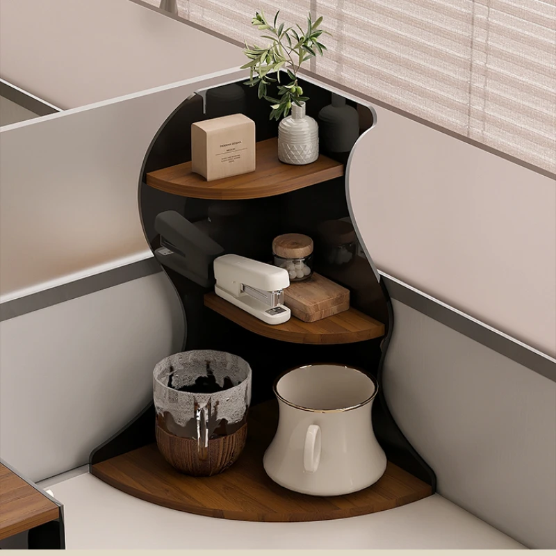 

Acrylic Corner Storage Rack Large Desk Cup Organizer Multi-Tier Office Workstation Upgrade Shelf Wavy Tabletop Cabinet