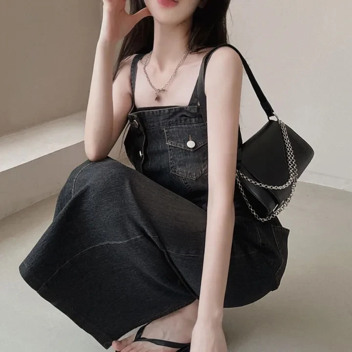 한국 스타일 벨트 데님 드레스 여성용 초가을 신상 슬림 롱 스커트 패셔너블 우아한 나이를 잊게 하는 드레스