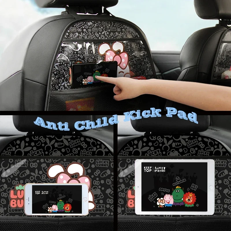 Pu Leather Car Seat Back Anti Kick Protector Pad for Kids Baby Cute Cartoon The Back Seat Child Anti Kick Pad Anti Dirt Mat 2024