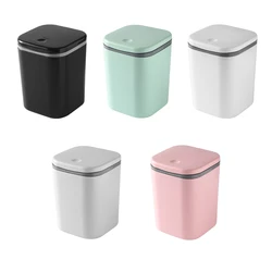 PP Trash Waste Can Solid Color Square Odorless Replacement Home Office Desktop Dust Bin Container with Lid Grey