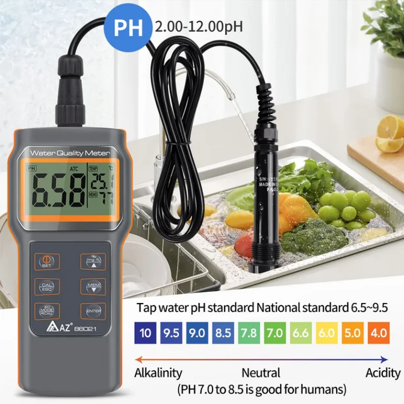 AZ 86021 Multi Function Water Quality Tester pH Dissolved Oxygen Detector PH/SALT/D.O./TEMP Aquaculture Oxygen Content Tester