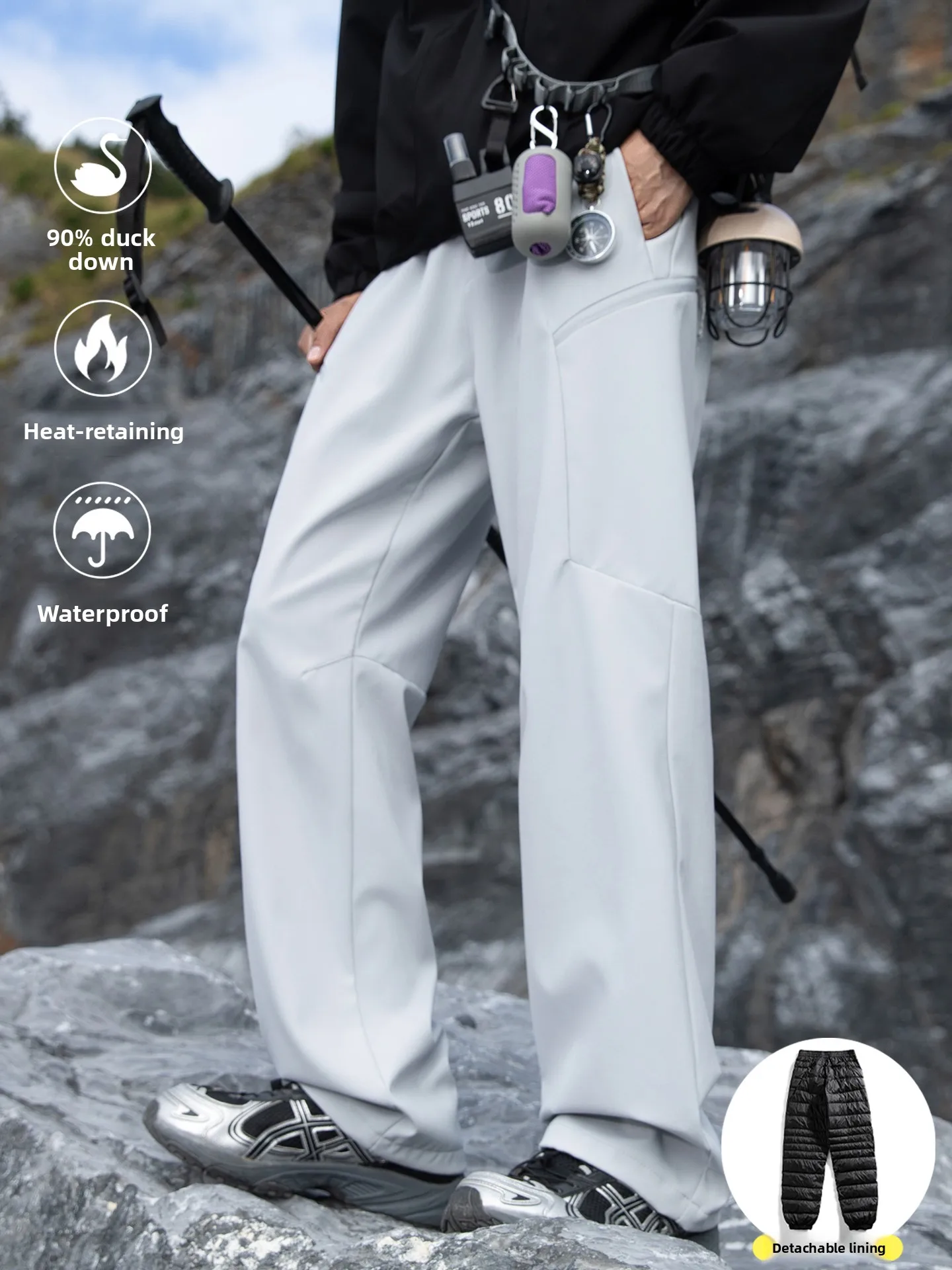 

Уличные пуховые брюки 3-в-1: водонепроницаемые зимние спортивные лыжные штаны, походные рабочие брюки, молодежная модная одежда