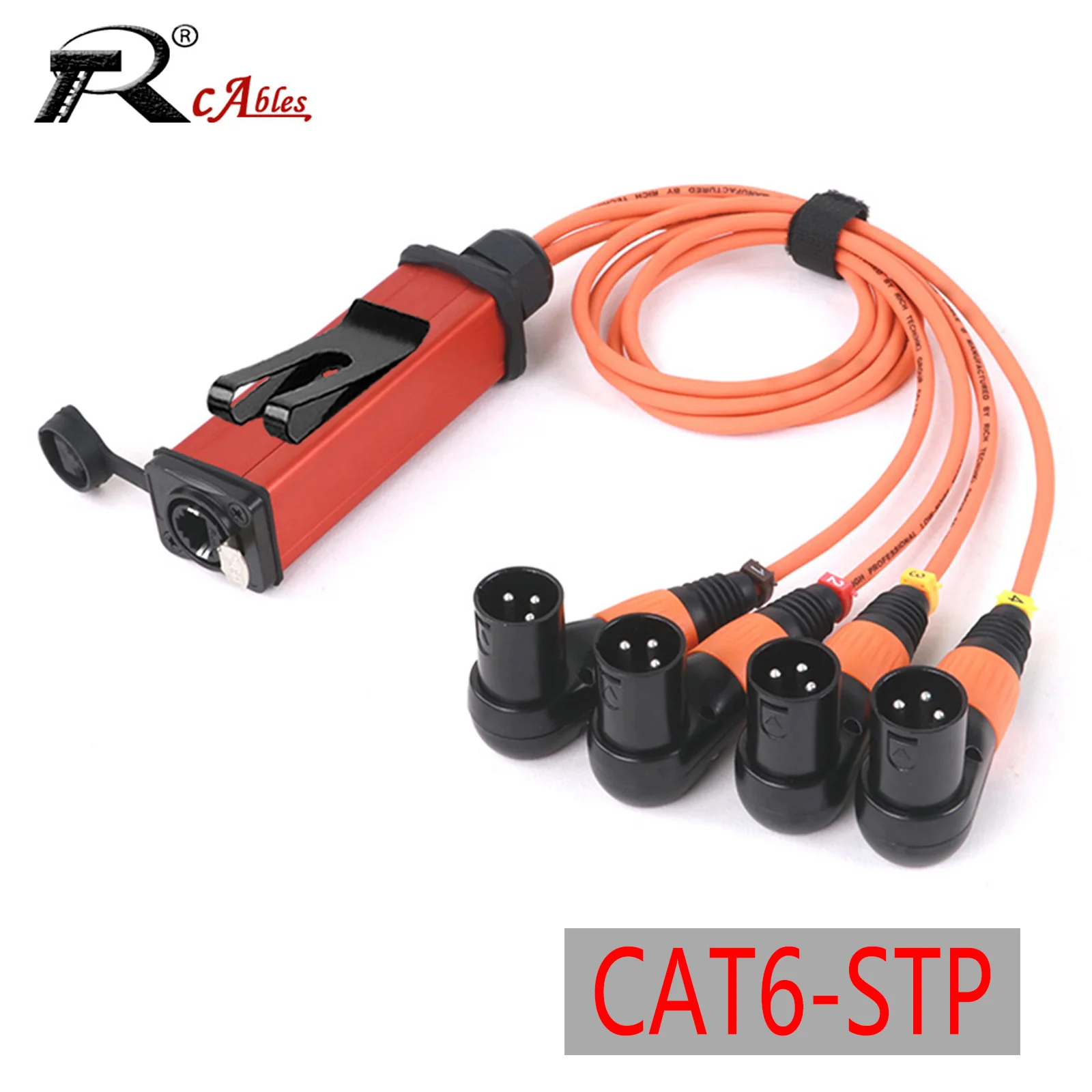 1PC 4 Channel 90 Degree 3Pin XLR Snake Multi Network Snake Receiver to CAT6 STP Single Ethercon Cable -RJ45 to XLR Snake Cable