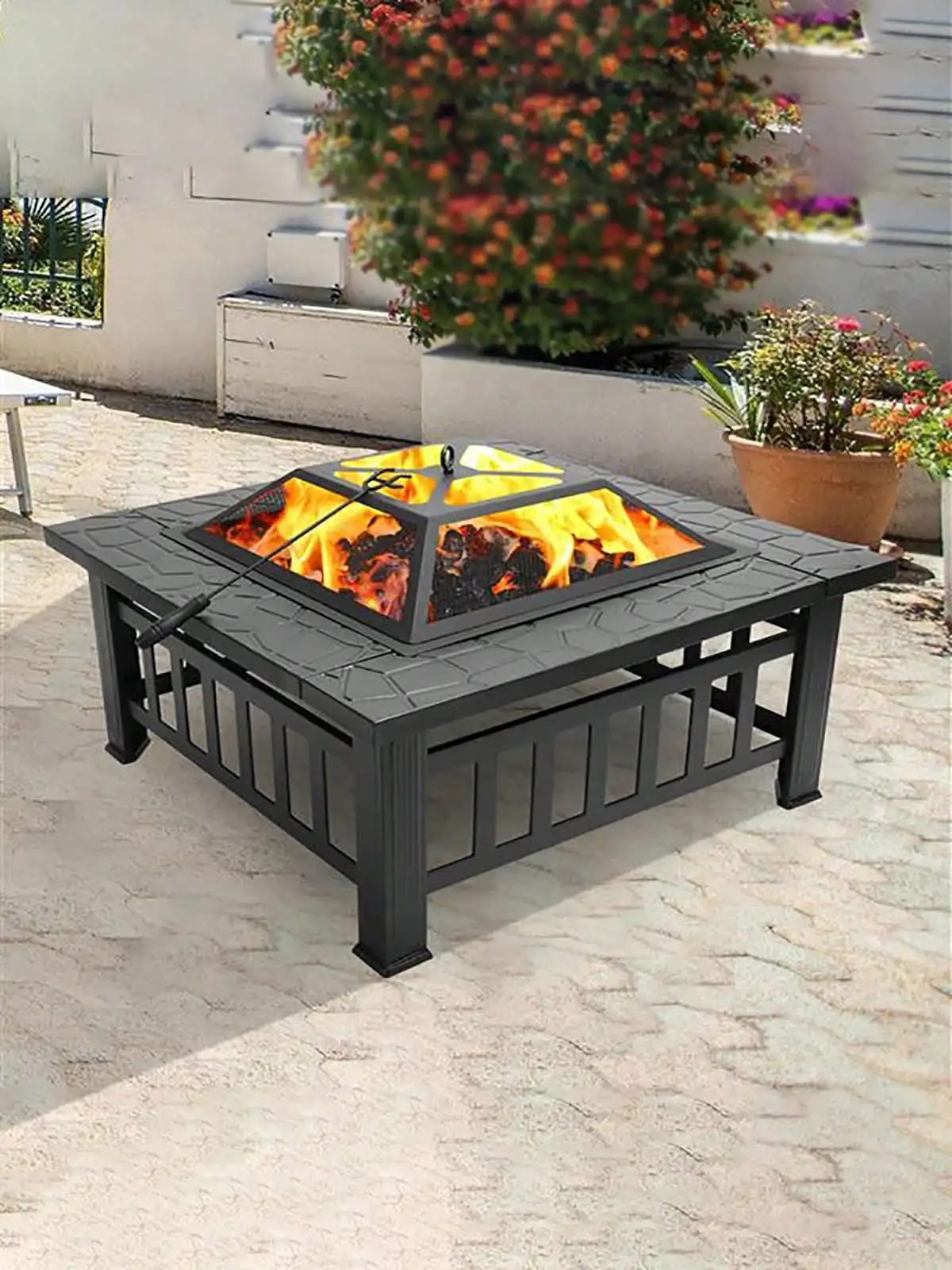 

32-inch Portable Courtyard Metal Fire Bowl with Accessories Black, 32" L x 32" W x 17" H