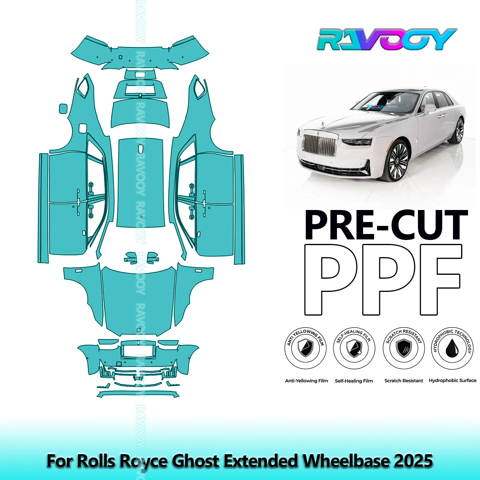 

For Rolls Royce Ghost Extended Wheelbase 2025 Full Vehicle 8.5Mil Precut PPF Paint Protection Film Clear Bra