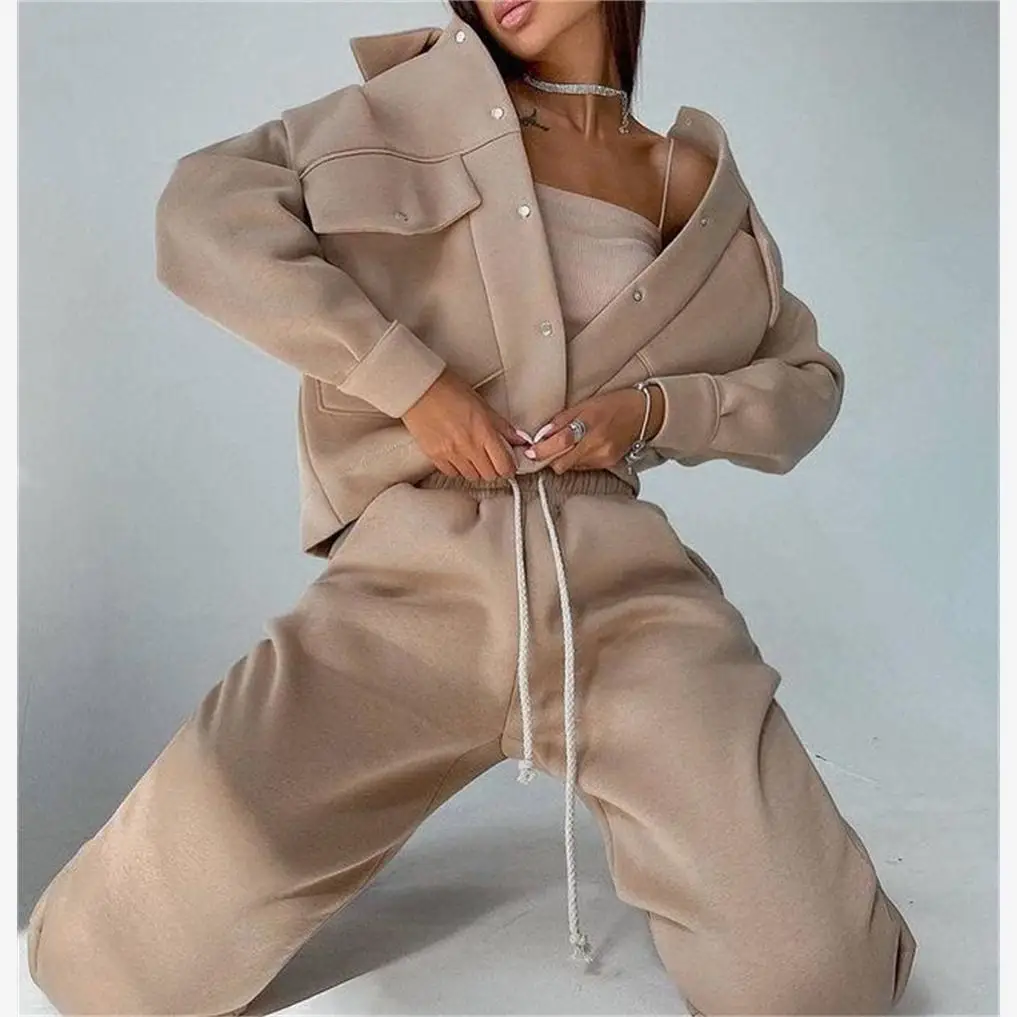 Top Jaet casual da donna in puro colore e pantaloni lunghi Set completo in poliestere per giovani donne dai 8 ai 25 anni