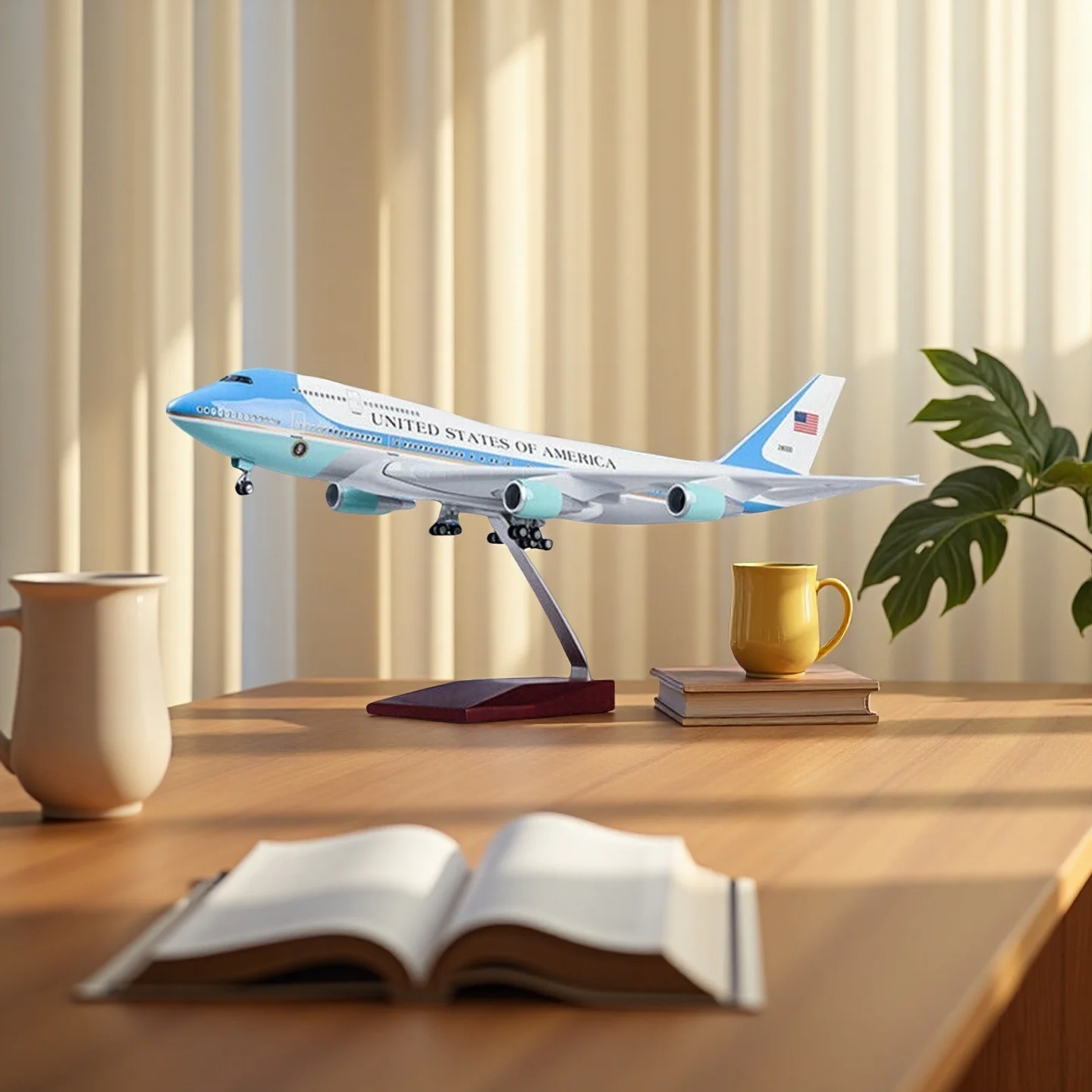 Air Force One B747 Airplane Model 1:150 Scale 18.5 Inches Length toy planes for kids with LED Lights Highly Simulated Resin