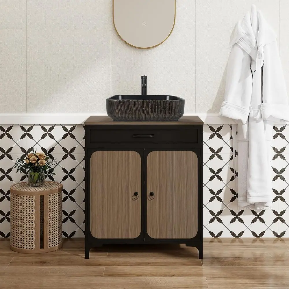 

Туалетный столик для ванной комнаты с набором раковины, коричневый современный деревянный шкаф с белой керамической раковиной