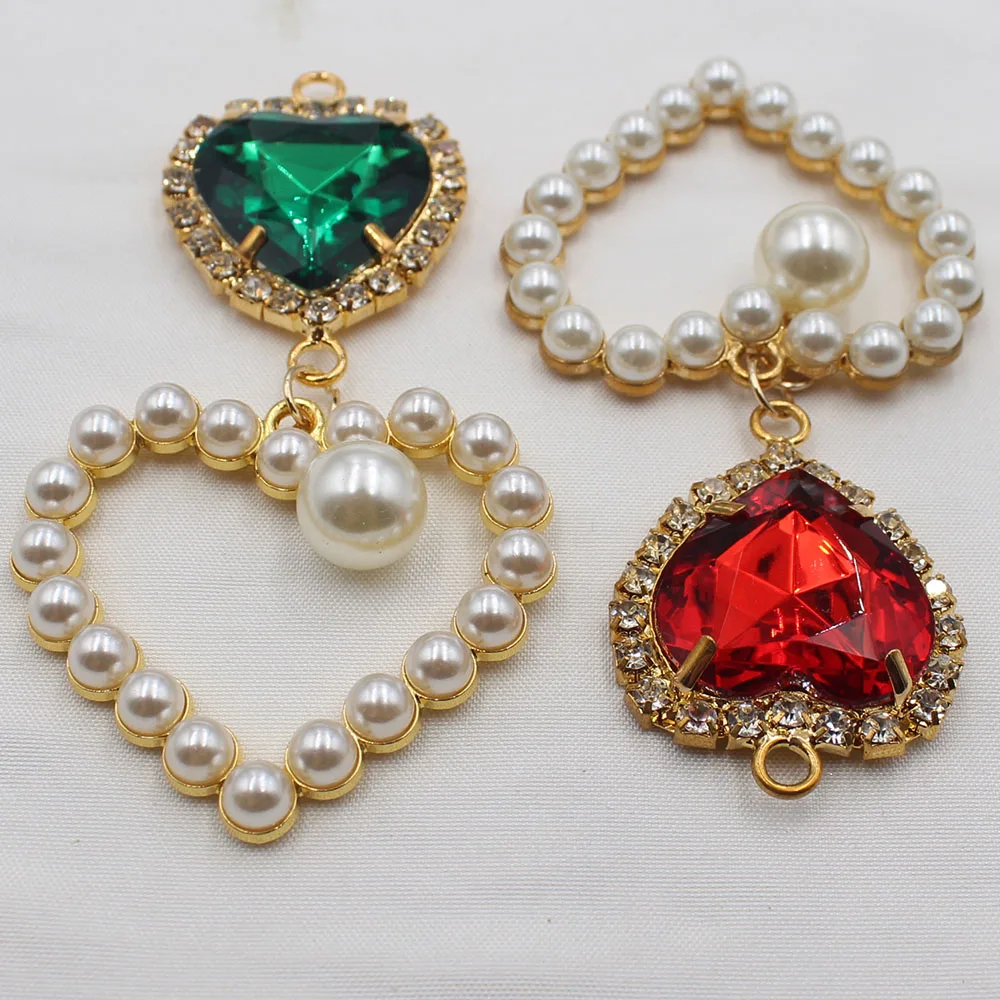 رائعة وعصرية الجوف خارج 2 قطعة/دفعة الخوخ القلب حجر الراين اللؤلؤ DIY أقراط بروش مجموعة معدنية حلوة ومتعددة الاستخدامات