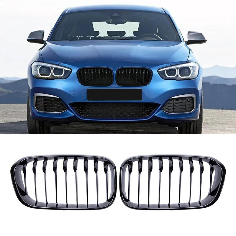 

For BMW F20 F21 116i 118i 120i 125i Car Front Hood Grille Grilles Single Slat Kidney Grille Frame High Gloss Black Grille 15-18