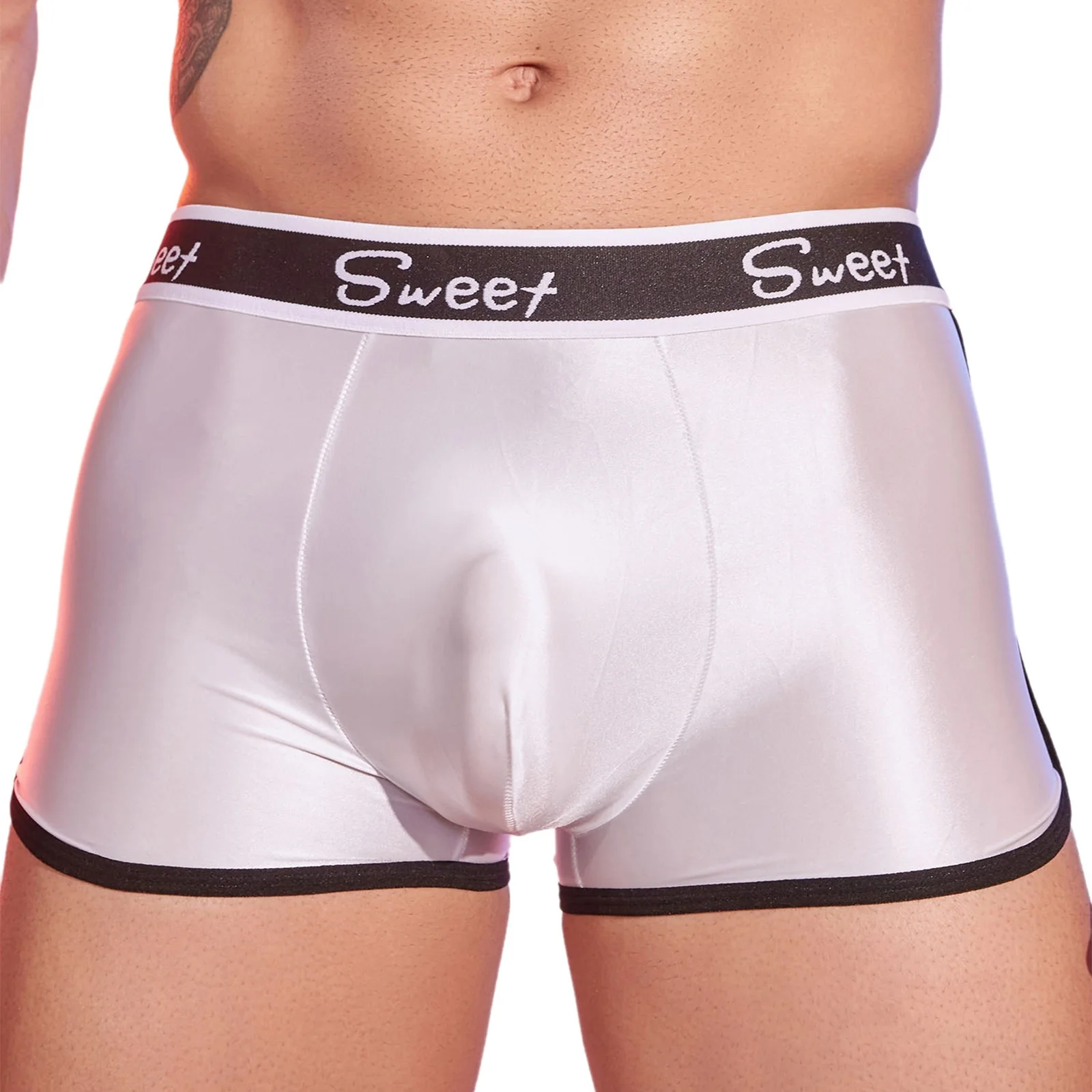 Men Glossy Stretchy Boxer Underwear Print Elastic Waist Bulge Pouch Seamless Briefs Shorts Lingerie Nightwear Swim Trunks