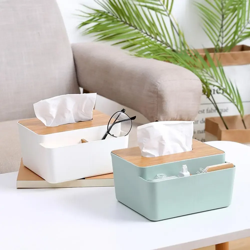 Multifunction Plastic Tissue Box Cover Wooden Lid Napkin Holder Wet Wipes Handkerchief Paper Towel Home Kitchen Decorative