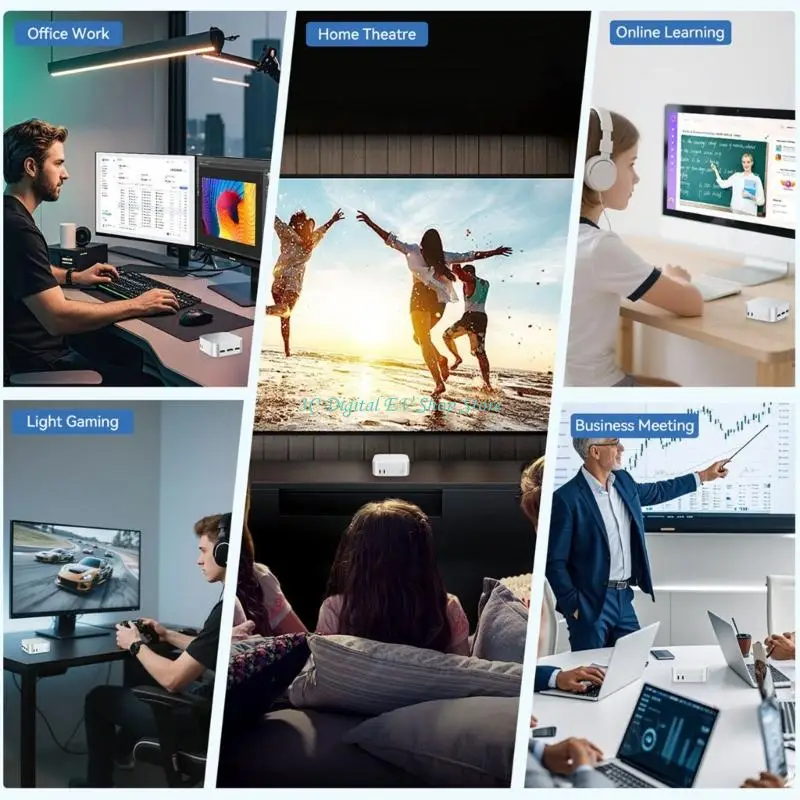 E74D N150 Mini Desktop 12GB DDR4 256GB SSDs 4K شاشتان جيجابت إيثرنت مروحة هادئة