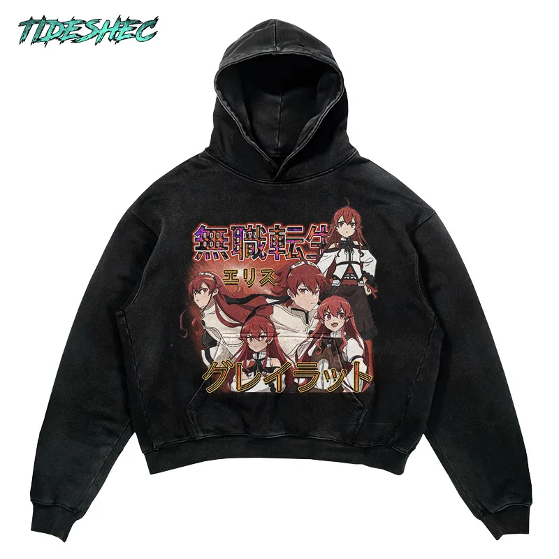 

Men's Graphic Hoodies Hip-hop Streetwear Cotton Anime Character Printed Hoodie Oversized Retro Japanese Manga Sweatshirt WZZS1