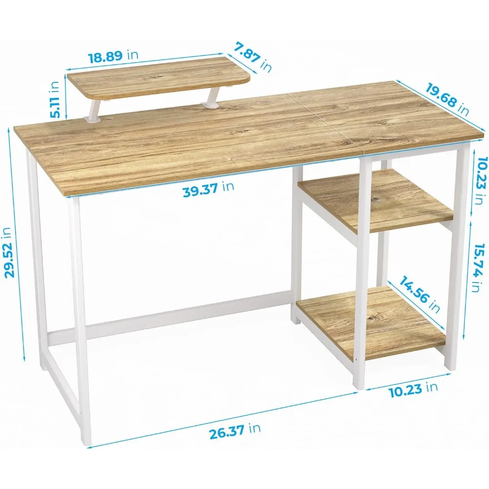 مكتب حامل شاشة مكتب منزلي مدمج مقاس 39 بوصة مع رف تخزين قابل للعكس للمساحات الصغيرة