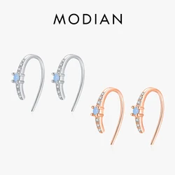 Modian 925 Sterling Silver U Shape Exquisite Blue Opal Simple Stud Earrings Fashion Rose Gold Color Jewelry For Women Gifts