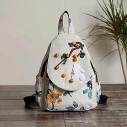 Bolso de hombro doble multicapa de tela fresca para mujer, Mochila pequeña diaria de lona conveniente, estilo literario, bolso versátil Hanfu