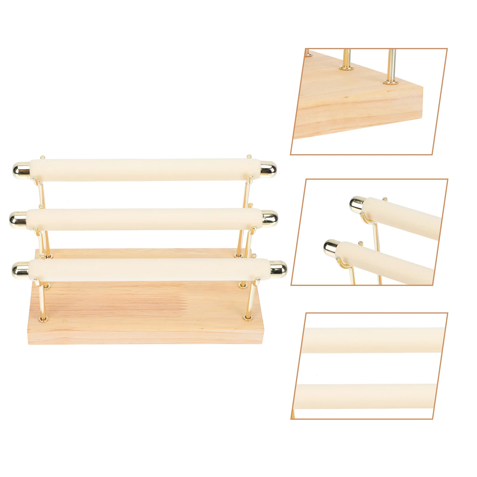1Pcs Three Layer Wooden Flannel Jewelry Rack Detachable Ring Display Organizer for Home Beige Ring Rack Display Holder