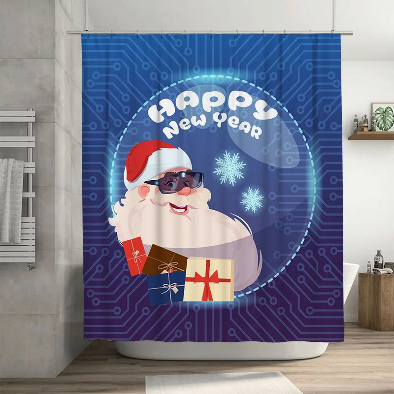 

TU Santa Claus Christmas Shower Curtain Festive Holiday Bathroom Decor Waterproof Xmas Pattern Backdrop for Home