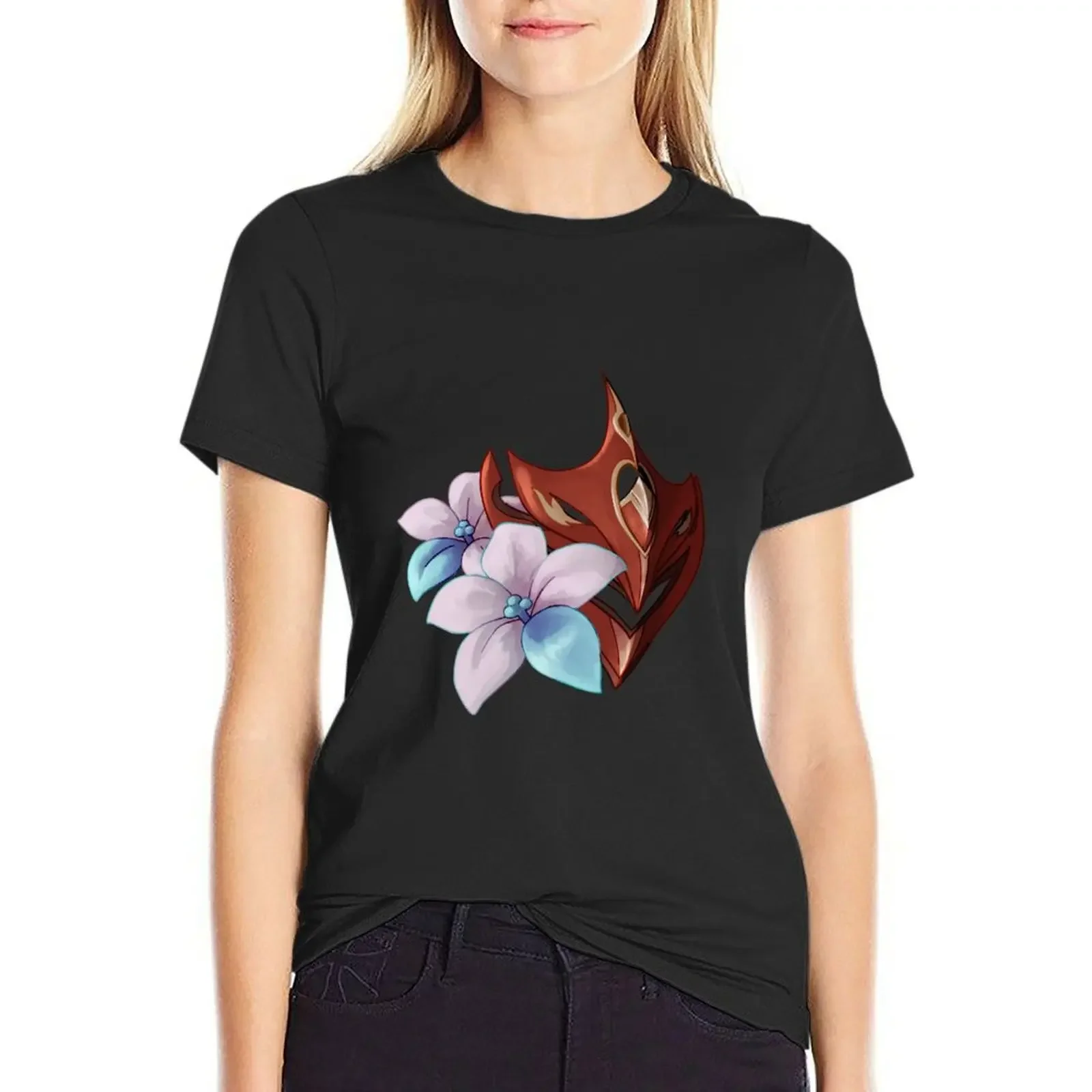 

Chilumi Flowers + Mask T-Shirt sports fans Aesthetic clothing graphics anime t shirt for Women