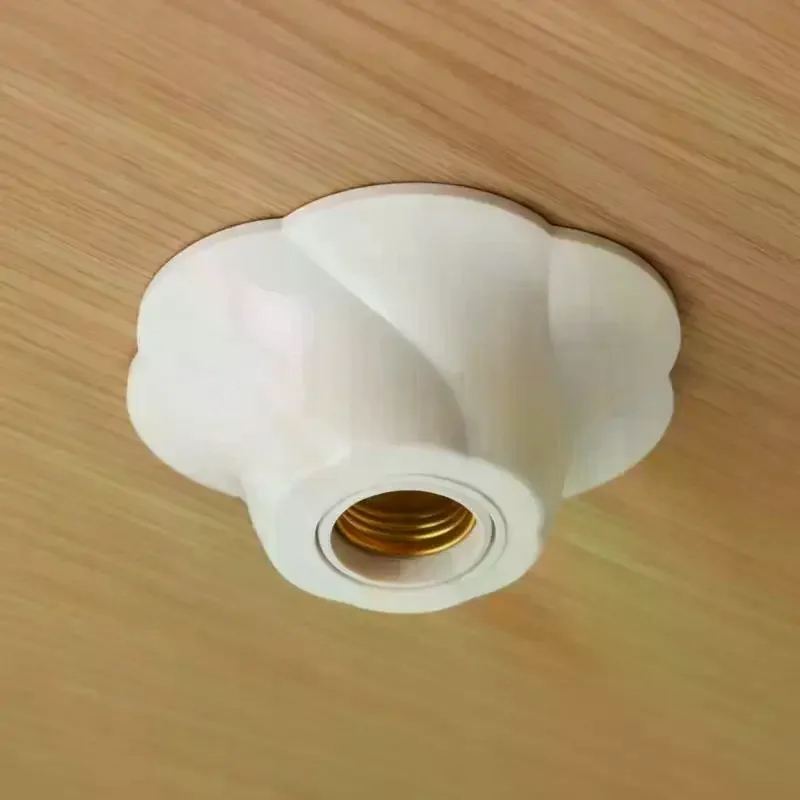 E27 Rose Shaped Pendant Lamp Holder Minimalist White Fixed Base Socket Base Ceiling Wall Light Base Holder