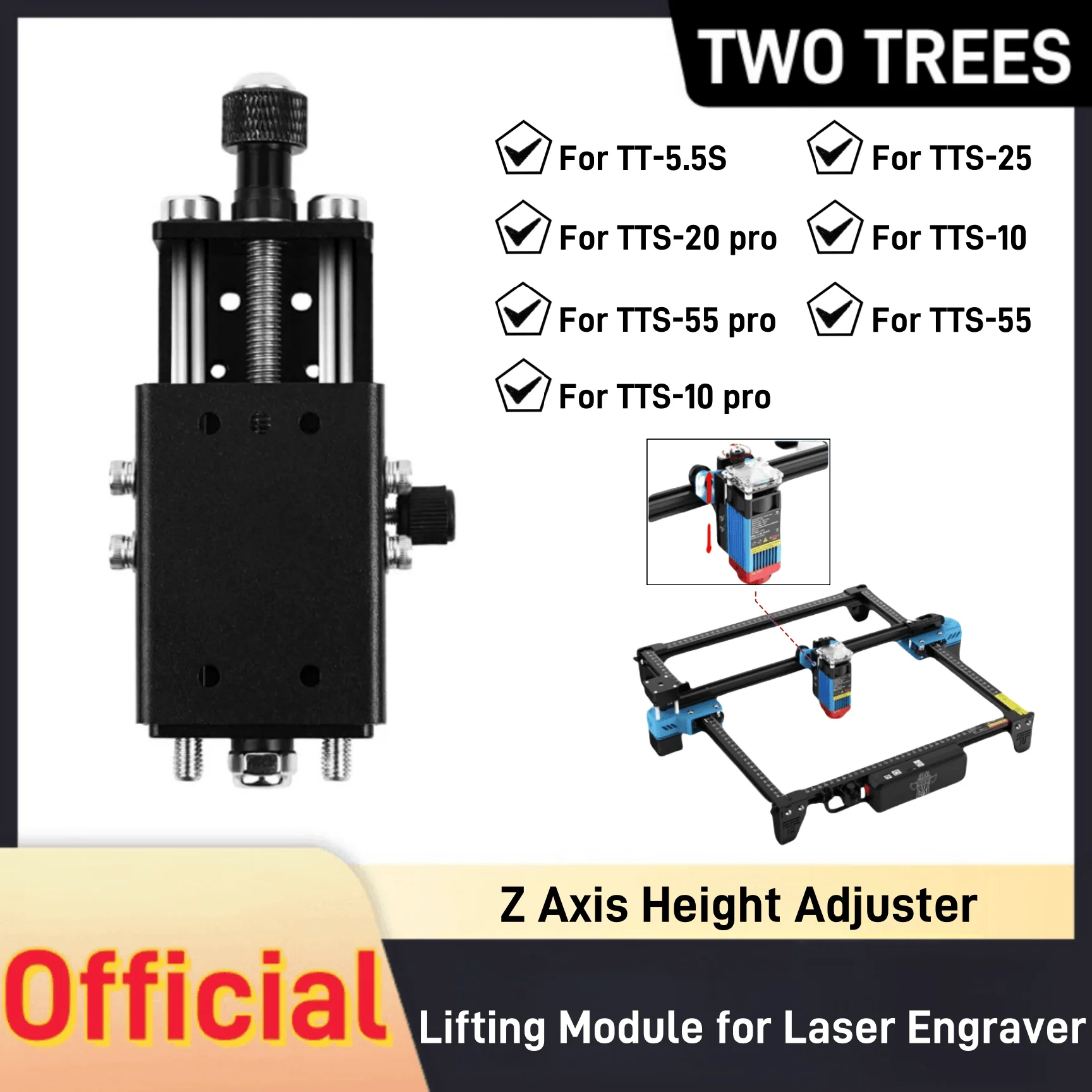 TWO TREES For TTS pro TTS-55 TTS-10 Z Axis Height Adjuster Z Axis Lift Focus Control Set Lifting Module for Laser Engraver