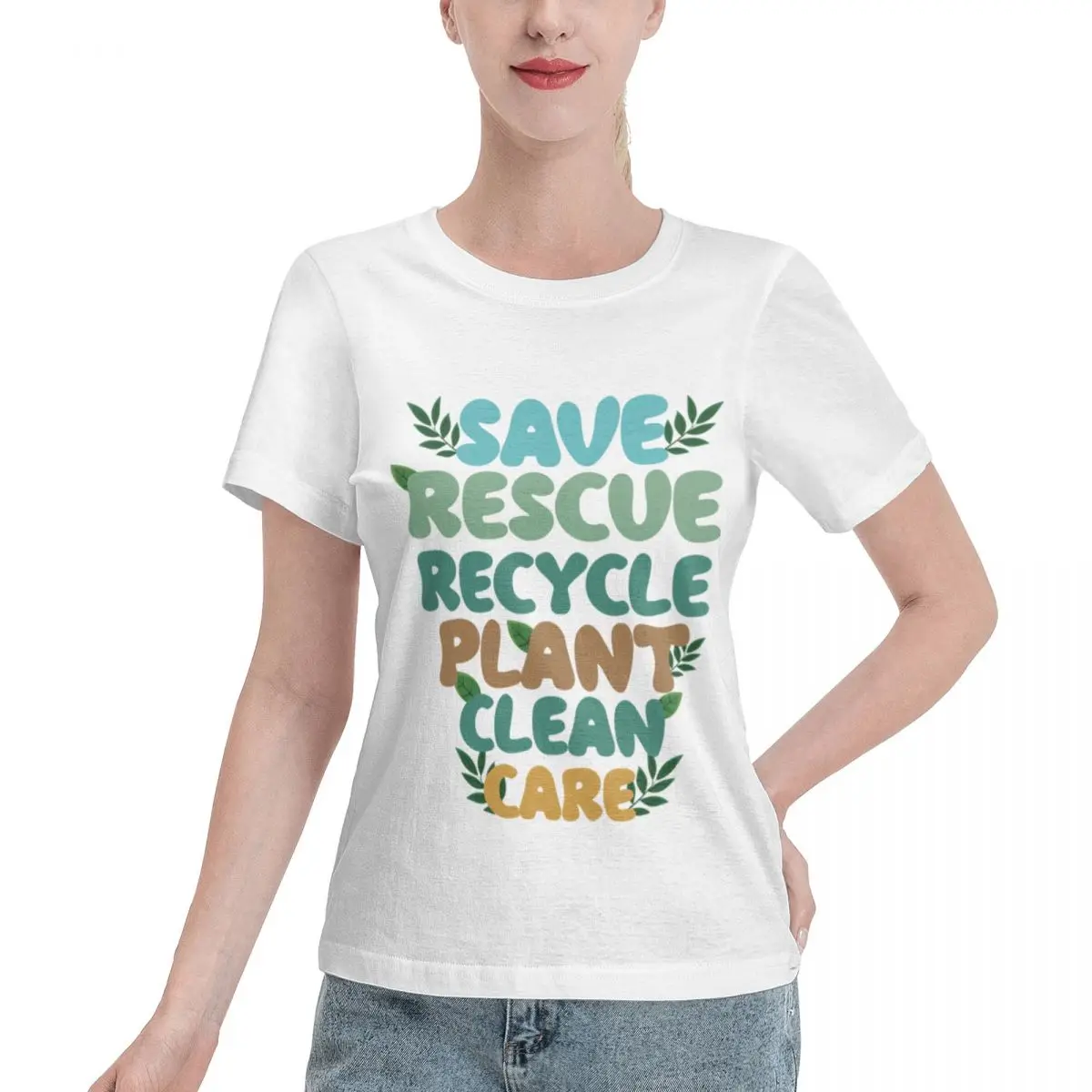 Wardrobe Essential Save Rescue Recycle Plant Clean Care Women's T-shirt Weekend Look Wholesale Blank Tee