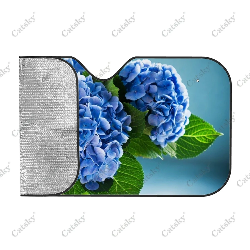 Blue Hydrangea Flower Car Accessories Front Windshield Sunshade Foldable Sunvisor Protect Summer Visorshield Decoration for SUV