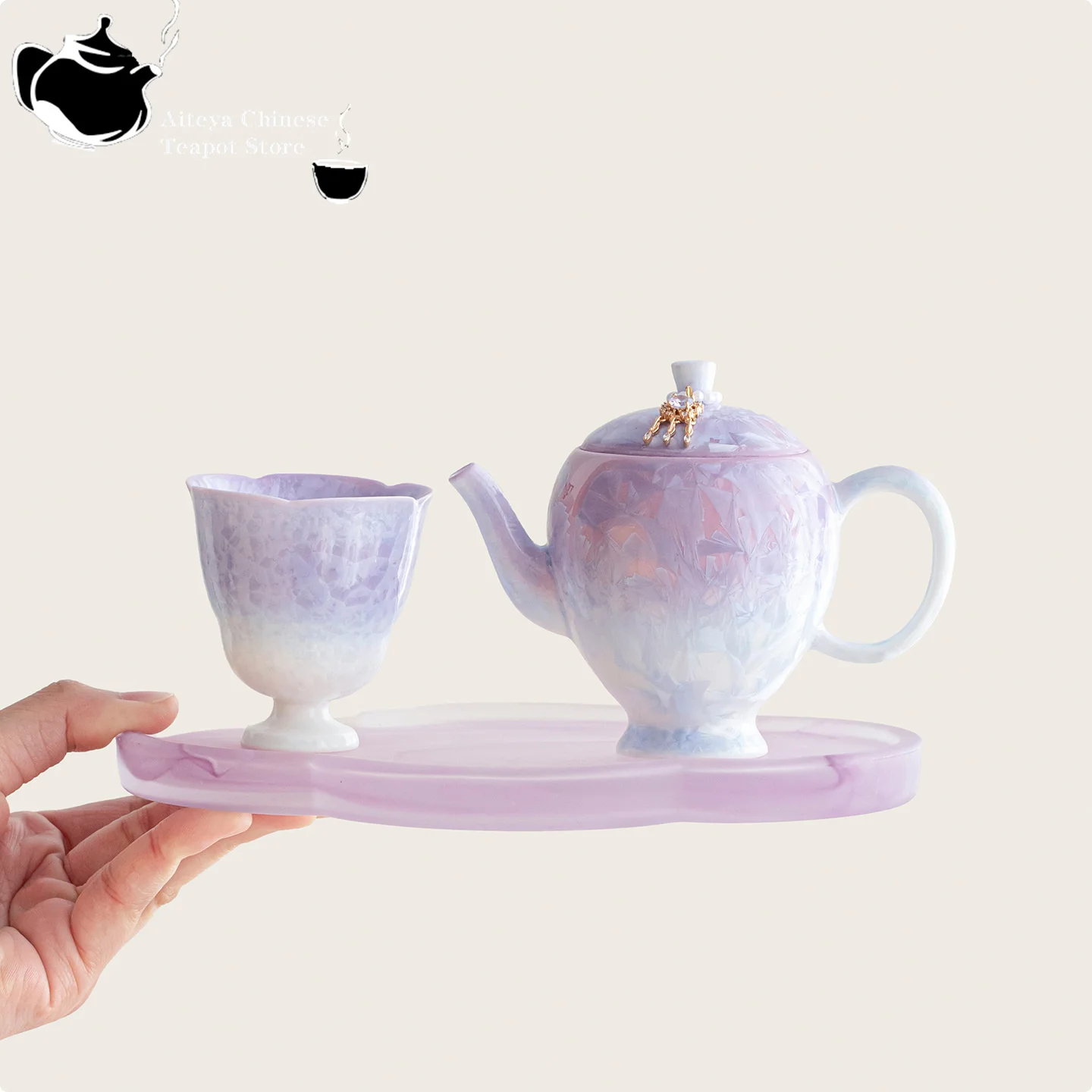 Chinese tea set crystal glaze gradient purple tea pot tea cup set set ceramic tea set Kung Fu tea set with filter 5