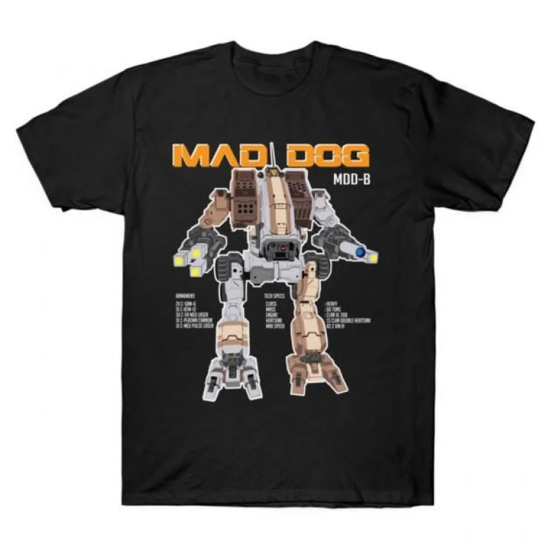 Mechwarrior Mad Dog MWO Mech Combat Video game Gift t shirt for RPG Fan Battletech Graphic clothes Short sleeve All size tops