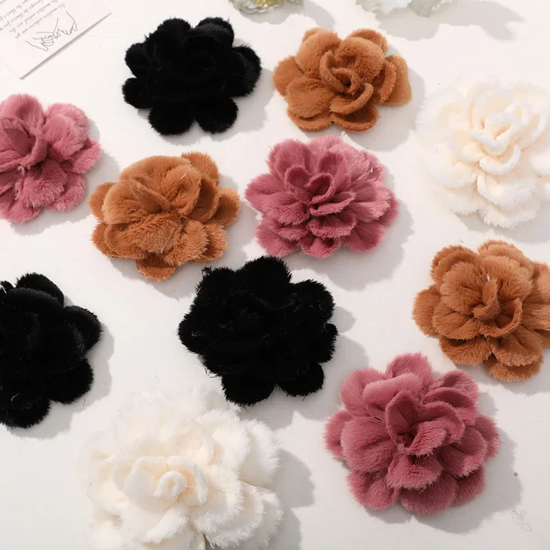 1/2/3/5PCS Soft Plush Flowers Gentle and Lazy Style Fabric Floral DIY Handmade Dress Coat Hair Band for Girl Clothing Accessory