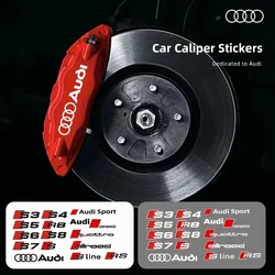 6PCS Caliper Car Sticker Wheel Hub Decals For Audi Quattro RS Logo A3 A4 A5 A6 Q3 Q5 Q7 A8 RS3 RS4 RS5 RS6 RS7 Sport Decoration