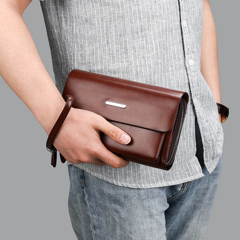 Luxury Clutch Bag for Men PU Leather Pouch Zipper Long Wallet Passcard Holder Phone Pouch Porter Necessaire Bag Male Briefcase