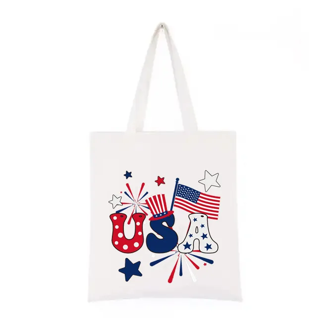 America Flag Happy Independence Day Gift Eco Grocery Shoulder Shopping Bag Canvas Tote Love Mouth Map Peace Love Freedom Mom